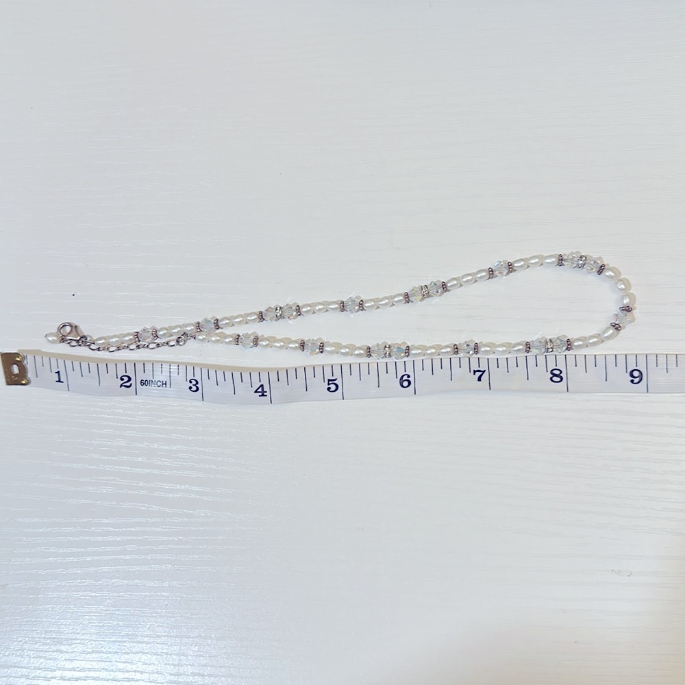 925 sterling silver fresh water pearl & crystal 17” necklace - Picture 4 of 5